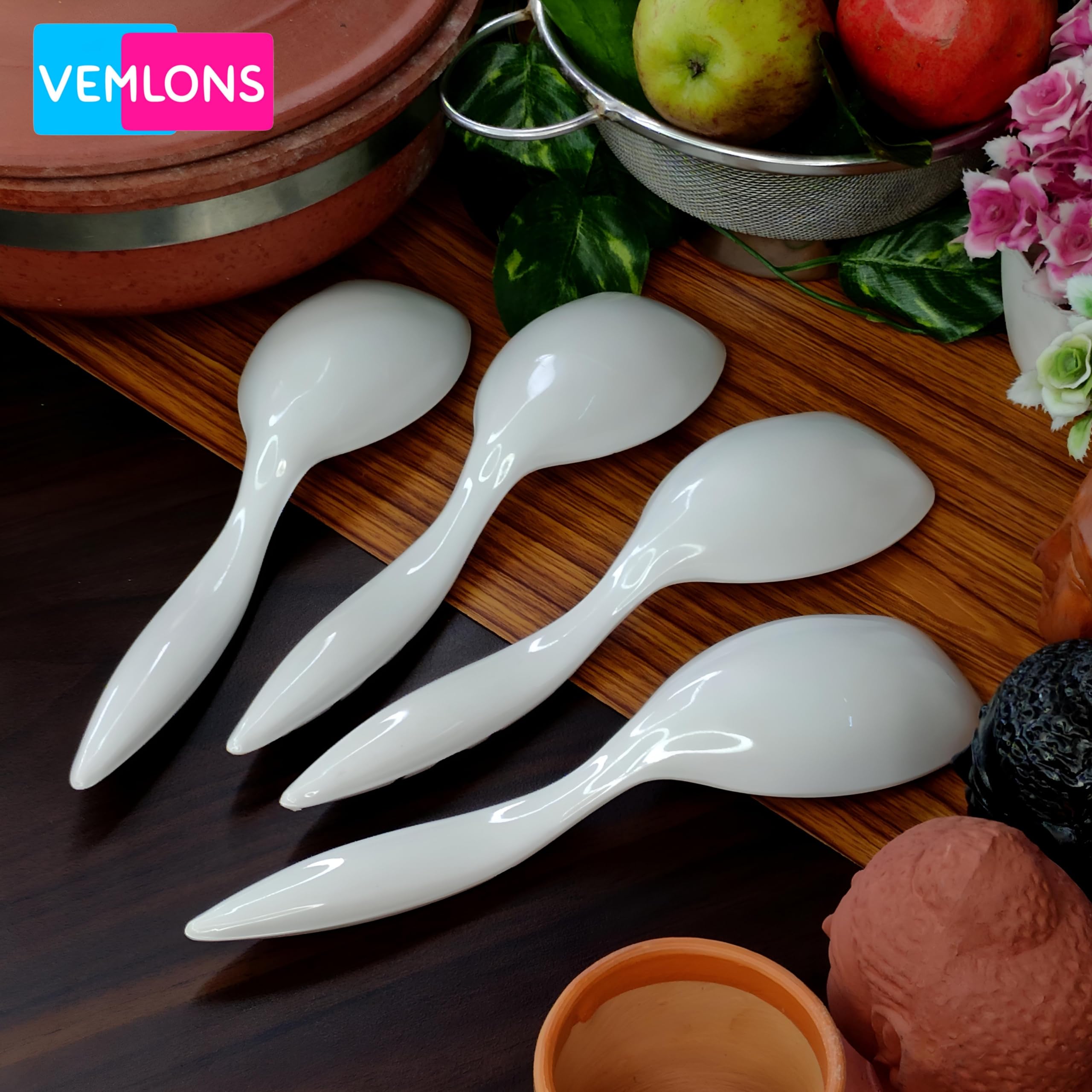 Vemlons Serving Spoon Long Handled Serving Spoon Melamine Tableware (Serving Spoon Set Of 4 Piece) - 25 Cm